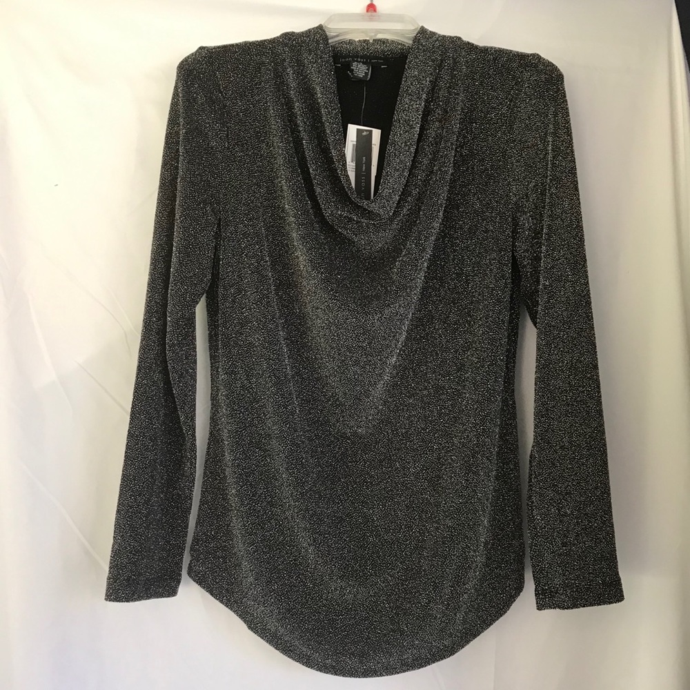 Joan Vass Shimmer Top, Black/Glitter Sz M, NWT